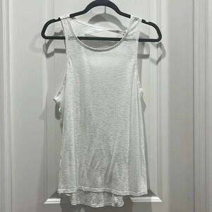 Lululemon White Sheer Activewear Tank Top with Cut Out Back Sz 8